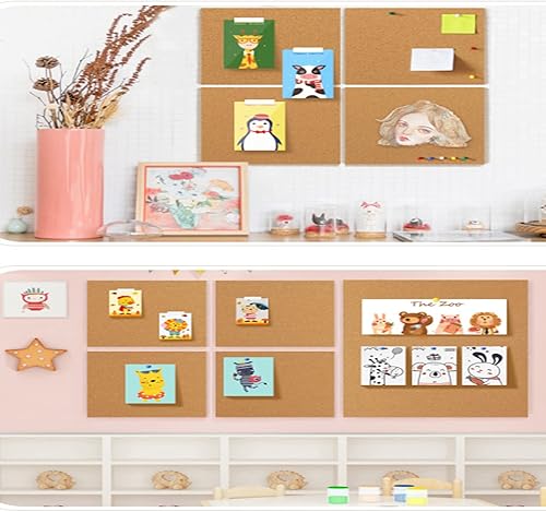 Miniatura 5 de Lyellfe Paquete de 6 tableros de anuncios de corcho, tableros de corcho autoadhesivos de 17 x 8 a 1/2 pulgadas de grosor, azulejos de corcho sin