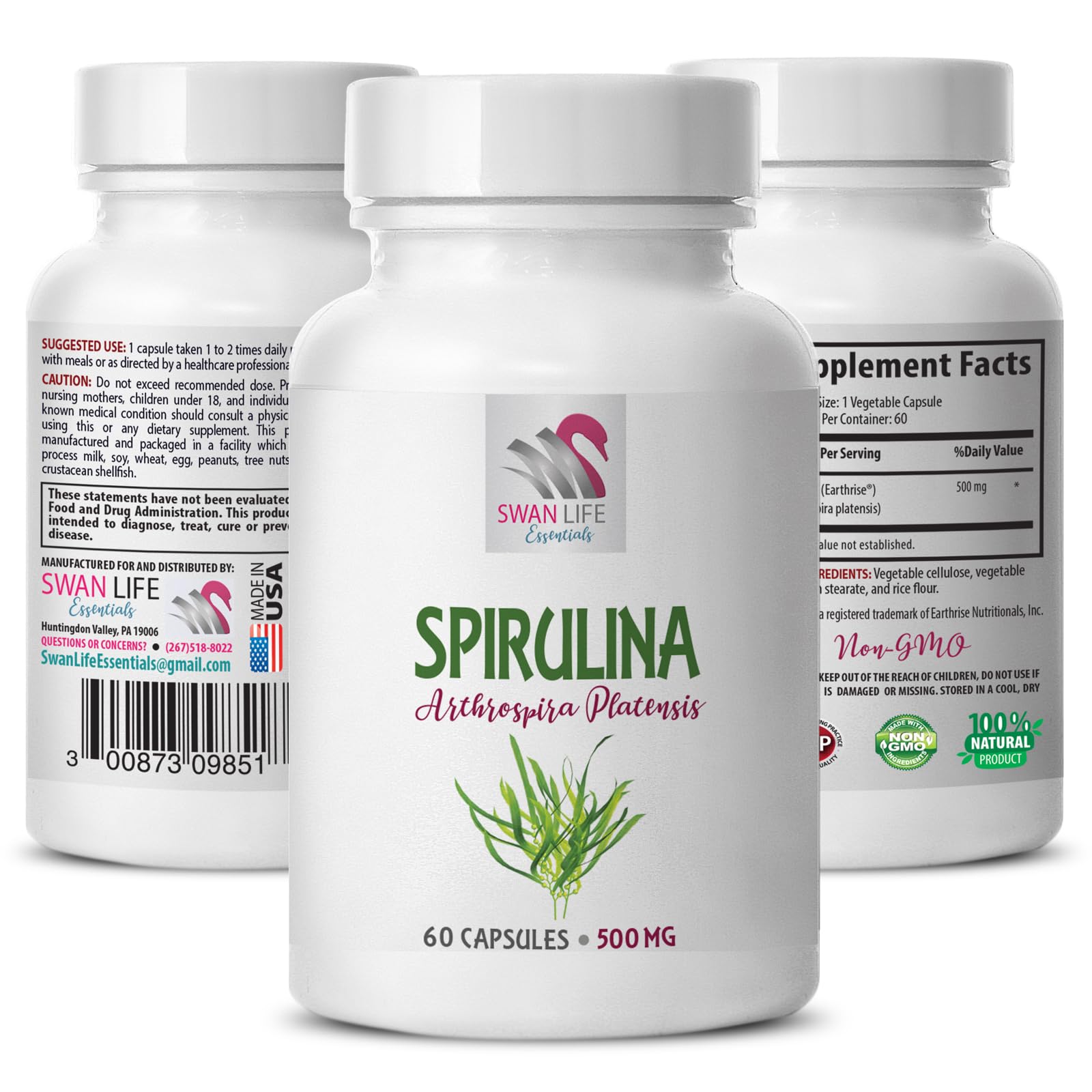organic immune support supplement - spirulina blue - SPIRUILINA 500MG - spirulina tablets - spirulina and chlorella powder organic, spirulina for memory, energy bits spirulina chlorella - 1 Bottle