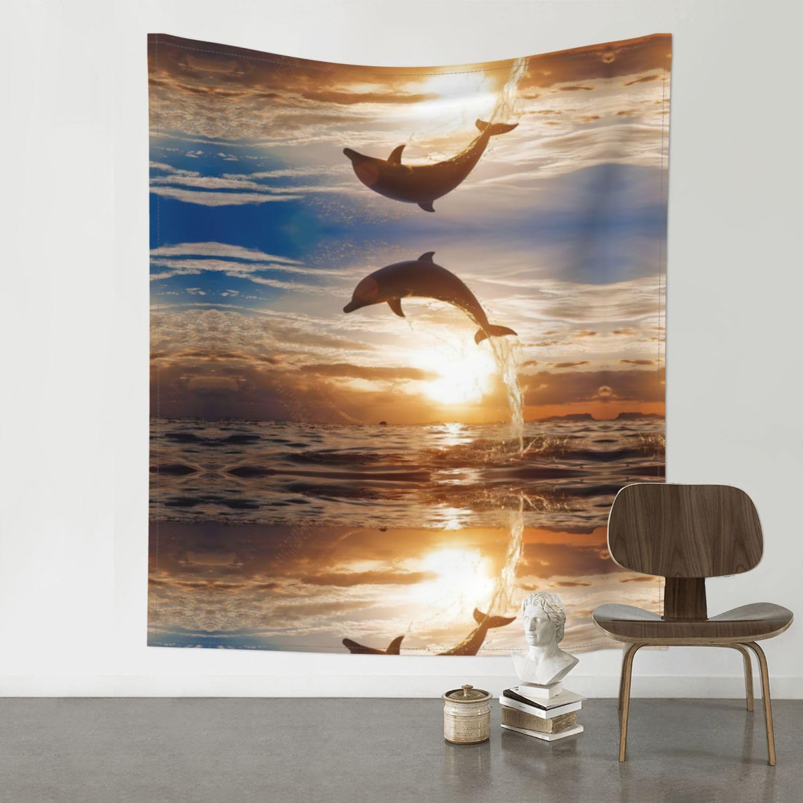 YYHWHJDE Funny Animal Dolphin Prints 60x51in Wall Tapestry – High-Grade Polyester Throw for Dorm, Beach & Home Decor
