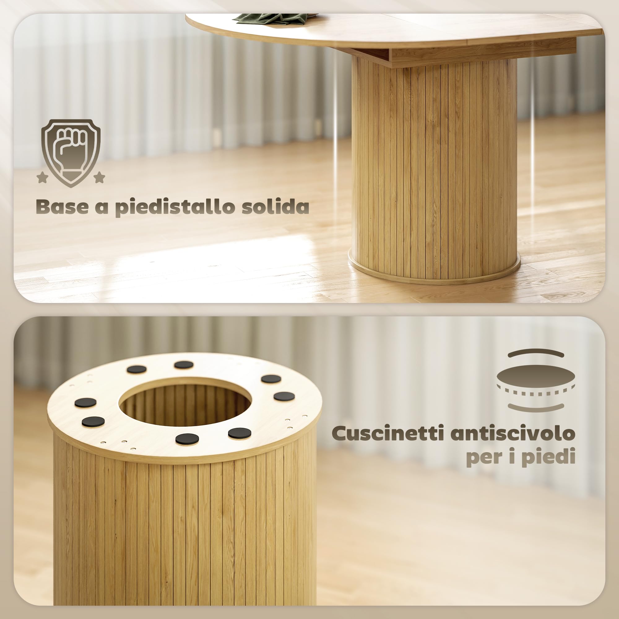 HOMCOM Tavolo da Pranzo Allungabile per 6-8 Persone con Pannelli Rimovibili, 110cm-150cm Tavolo Rotondo Allungabile ad Ovale con Base a Piedistallo, per Sala da Pranzo, Soggiorno, Color Legno