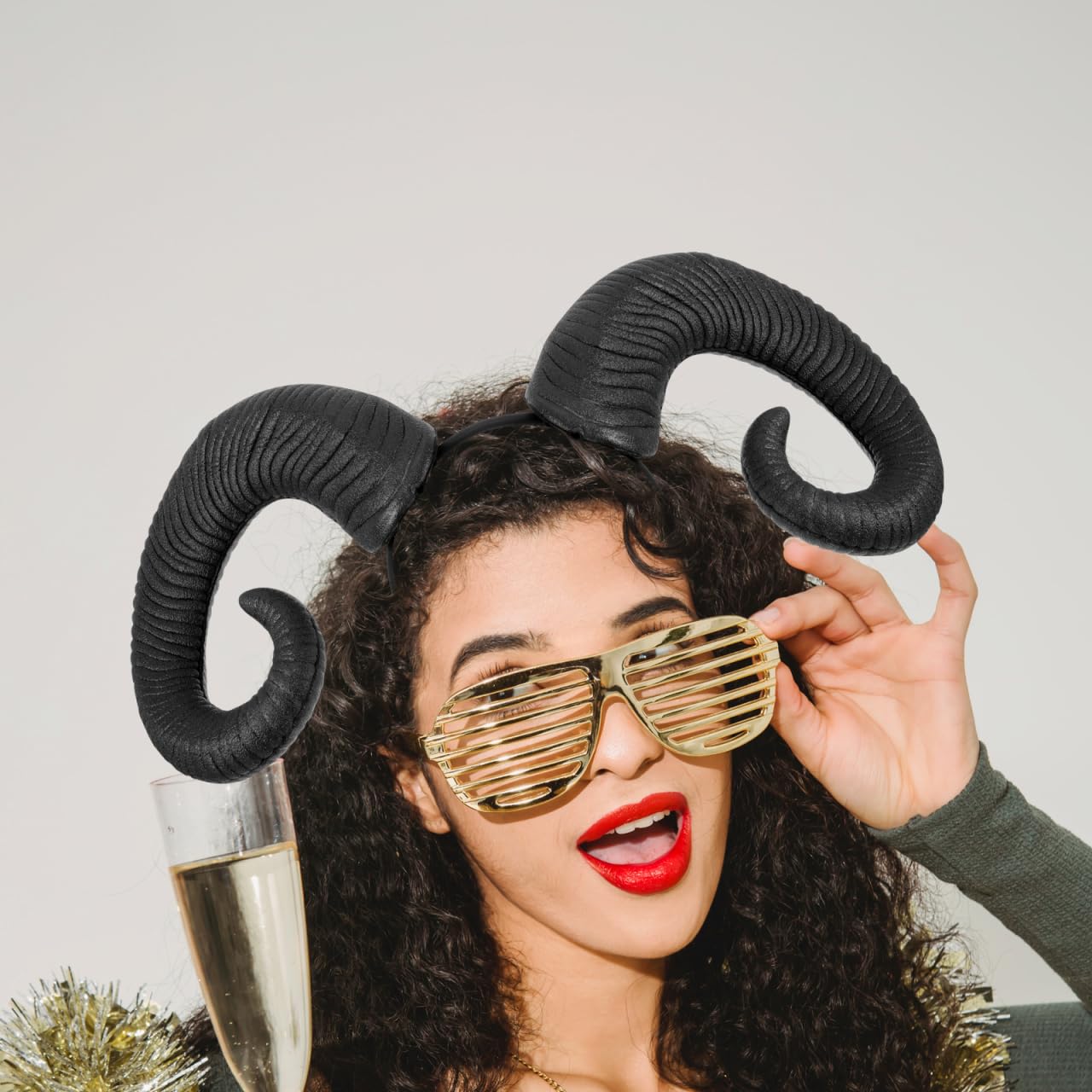 Luxshiny Devil Horns Headband for Women Men, Black Gothic Sheep Goat Horn Hair Band with Elastic Fit for Halloween Cosplay - Image 4