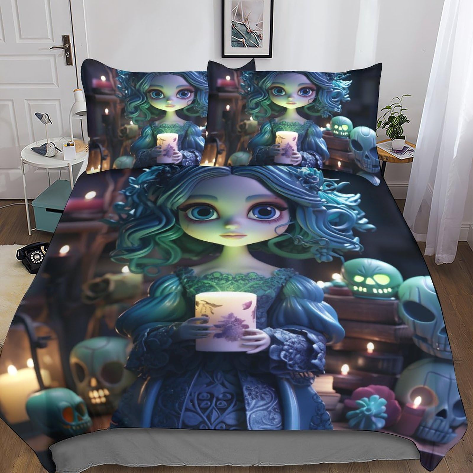 Housse de couette 3D dessin animé mignon avec taie d'oreiller hypoallergénique