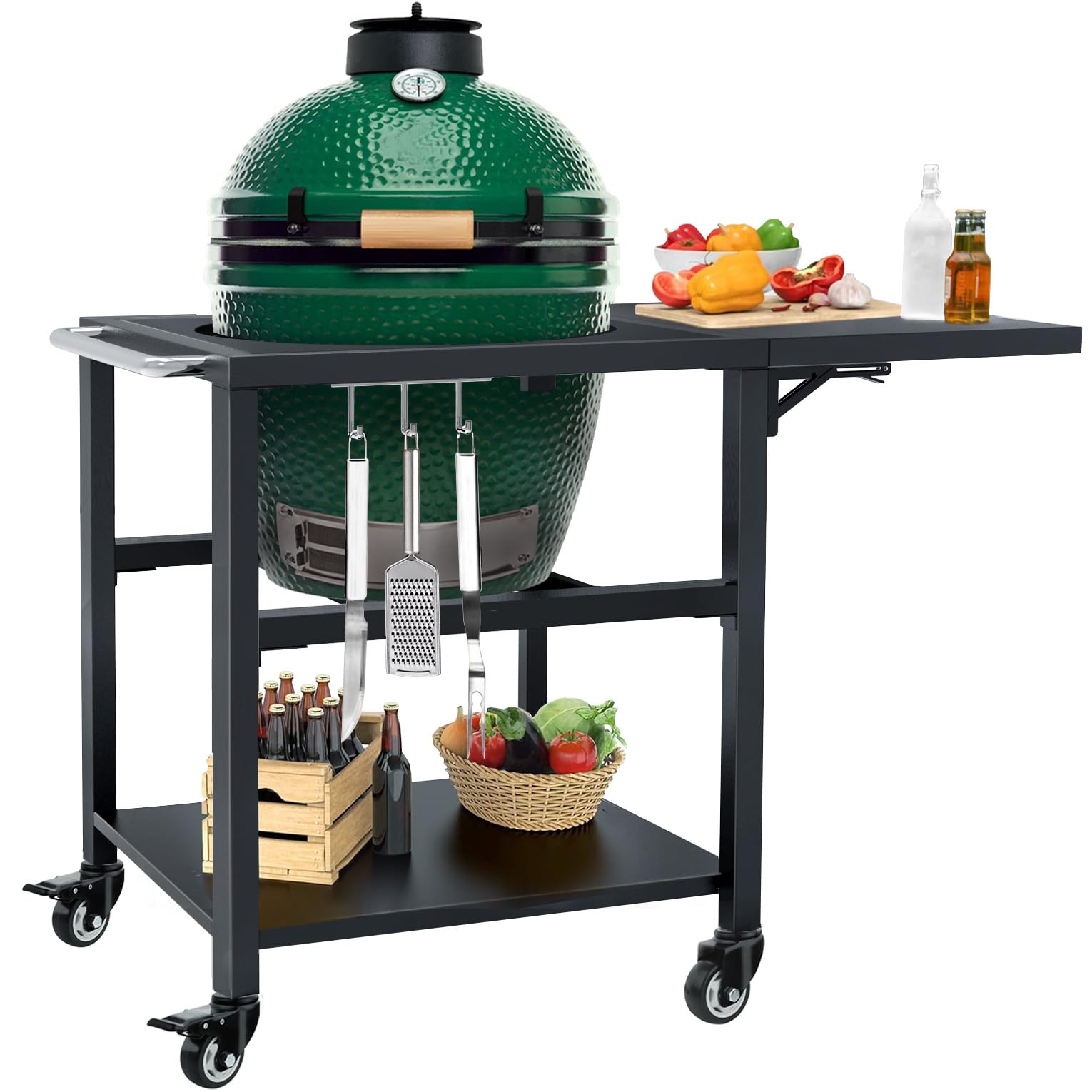 Grill Table for Big Green Egg Stand Style BBQ, Heavy Duty Metal Outdoor Grill Station Prep Table, Grill Nest Compatible with Large Big Green Egg and Other 20/21/22 inch Models