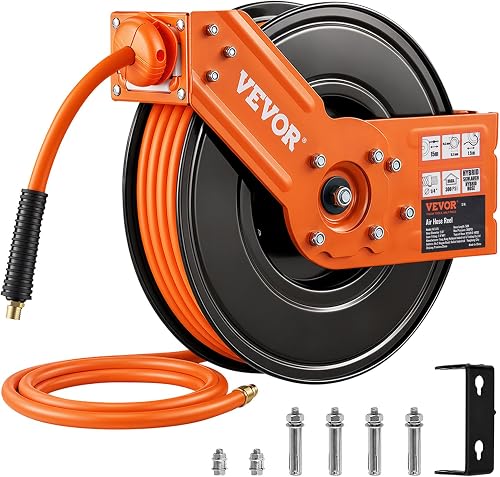 VEVOR Retractable Air Hose Reel 3/8 IN x 50 FT Hybrid Air Hose Max 300PSI