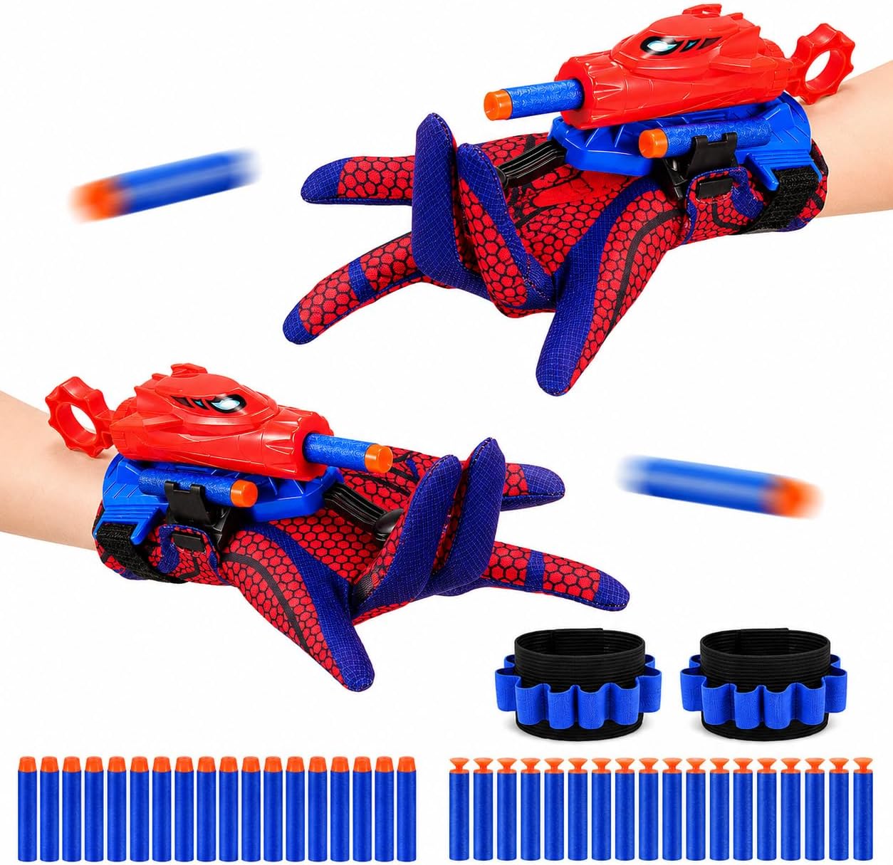 2 Sets Spider Web Shooter Toys for 3 4 5 6 7 Year Old Boys with Hero Gloves | Wrist Launcher, Halloween Party Favors Cosplay Set, 40 Darts, Birthday Christmas Gift for 3-8 Boys Girls, Indoor Outdoor Play