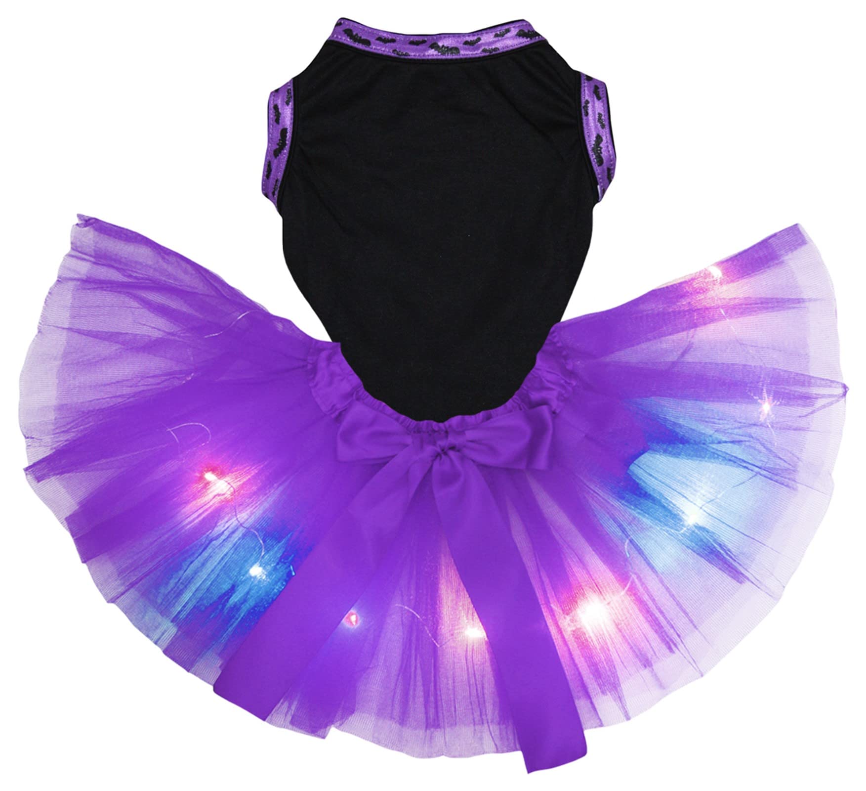Vêtement robe chiot Halloween LED violet noir chiots de taille XS