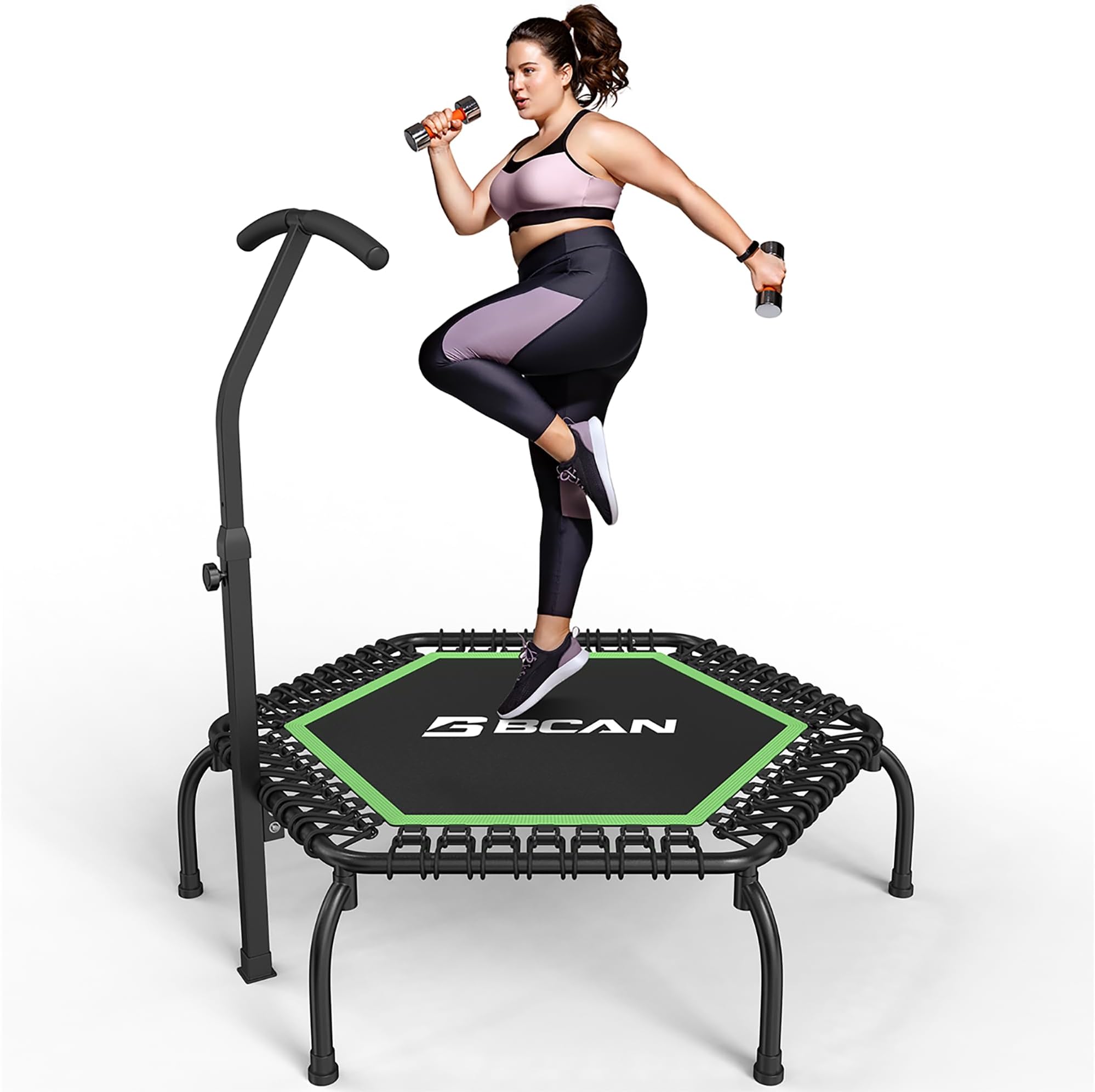 450/550 LBS Foldable Mini Trampoline, 40"/48"/50" Fitness Trampoline with Bungees, Adjustable Foam Handle, Stable & Quiet Exercise Rebounder for Kids Adults Indoor/Garden Workout