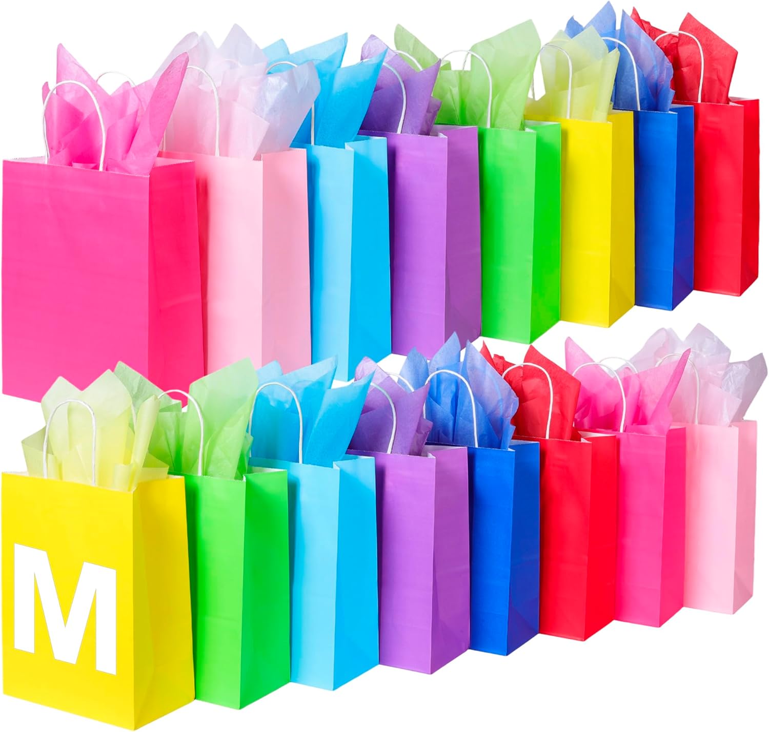 BLEWINDZ 32Pcs 10.6" Medium Gift Bags with Tissues, Paper Party Favor Bags with Handles, Rainbow Goodie Bag for Birthday, Wedding, Party Supplies