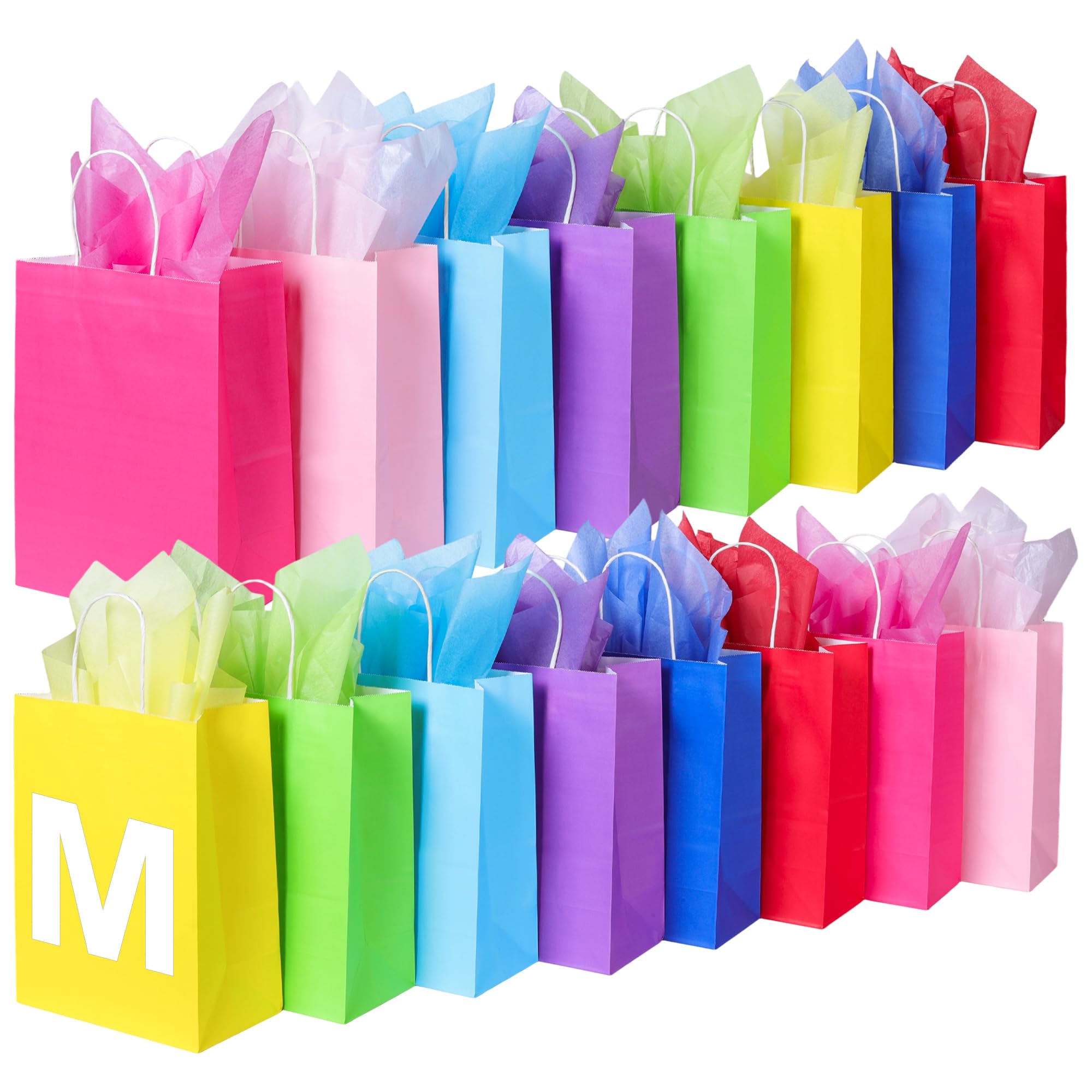 BLEWINDZ 32Pcs 10.6" Medium Gift Bags with Tissues, Paper Party Favor Bags with Handles, Rainbow Goodie Bag for Birthday, Wedding, Party Supplies