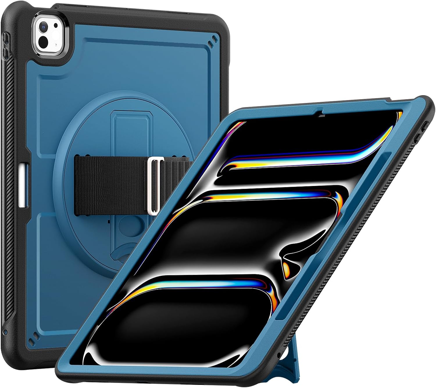Batianda Case for 13-inch iPad Pro (2024) with M4 Chip Multilayered Rugged Durable Shockproof Tablet Cover with 360° Rotating Hand Strap Foldable Hidden Stand, Navy Blue