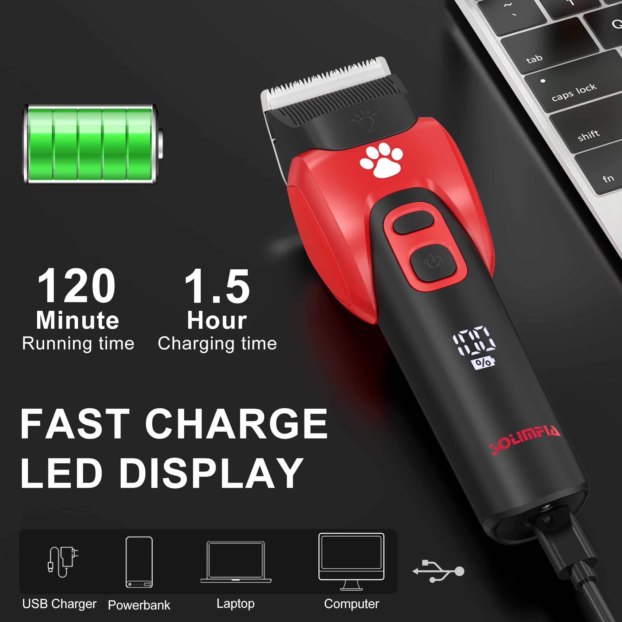 Solimpia Chien Chat Pet Cutter Rasoir Électrique Pet Beauty Trimmer Kit Rechargeable Sans fil à Faible Bruit Professionnel Pet Hair Trimmer Kit