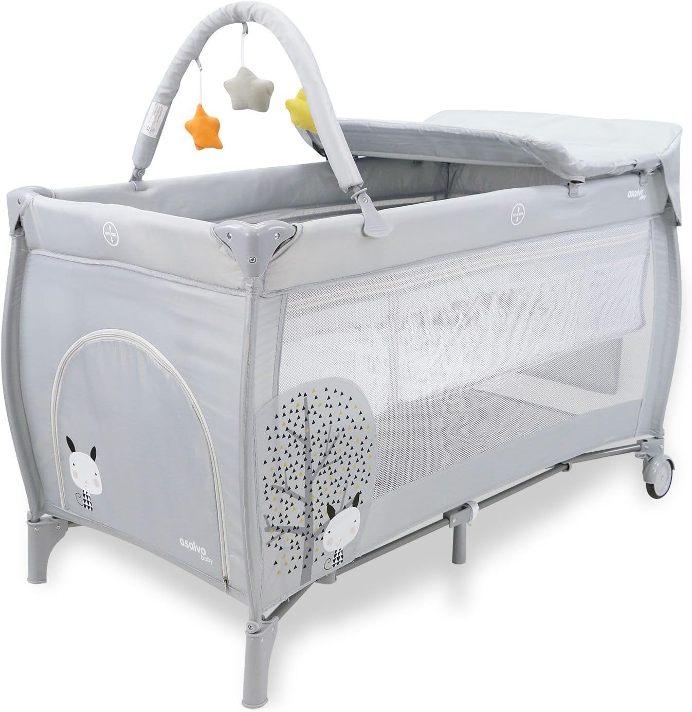 Asalvo 15303 Nordic Complete Travel Cot assembled with mobile and changing table