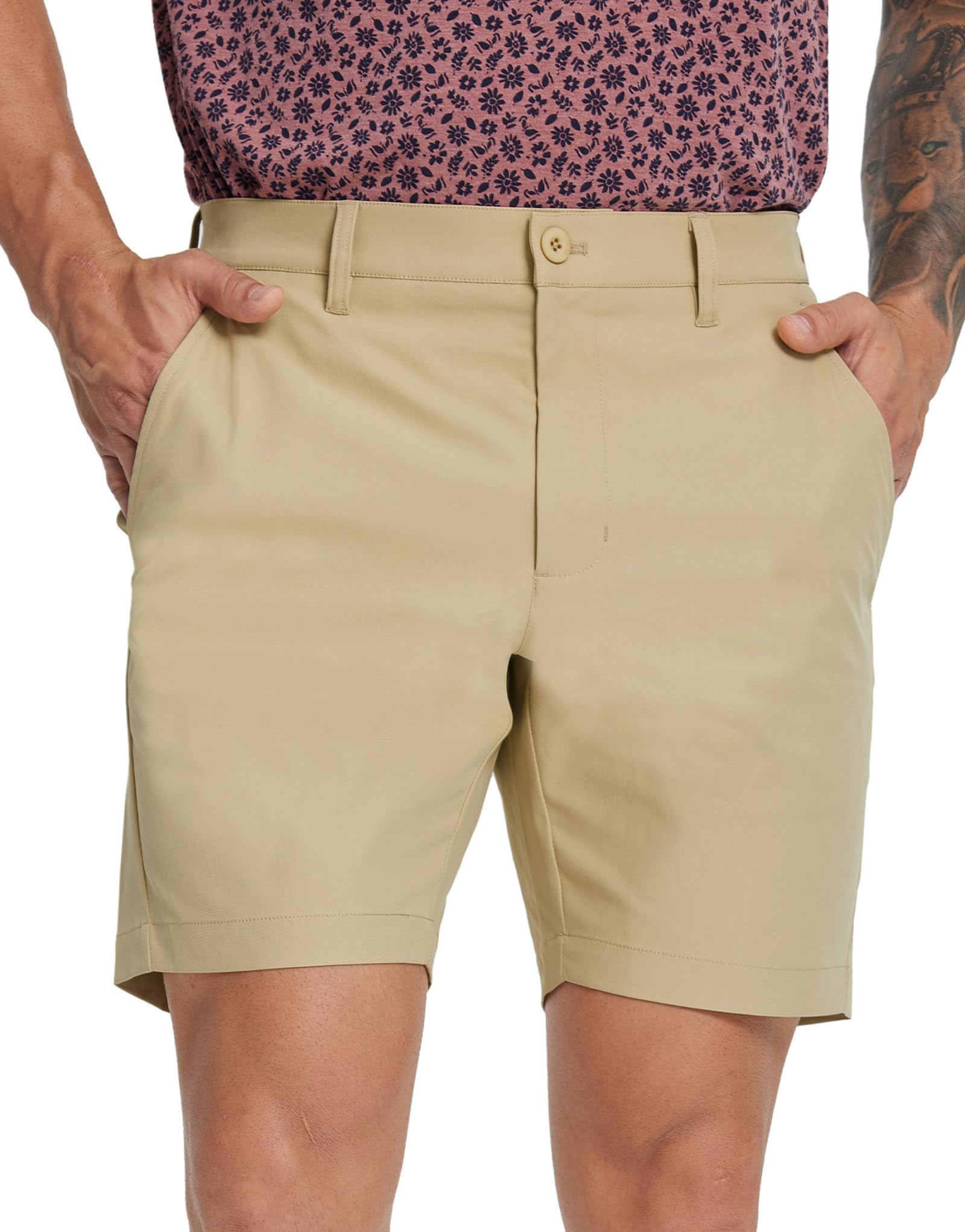 MICHEL ROUEN Golf Shorts Men 7" Solid 8 Pockets Lightweight Water-Resistant Flat Front Flex Stretch Casual Mens Dress Shorts