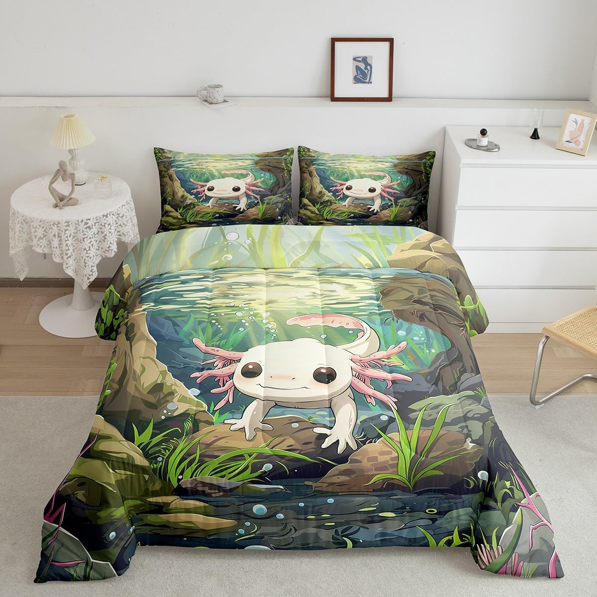 jejeloiu Axolotl Ocean Animal Comforter Set Twin Size Kids Boys Girls image 2