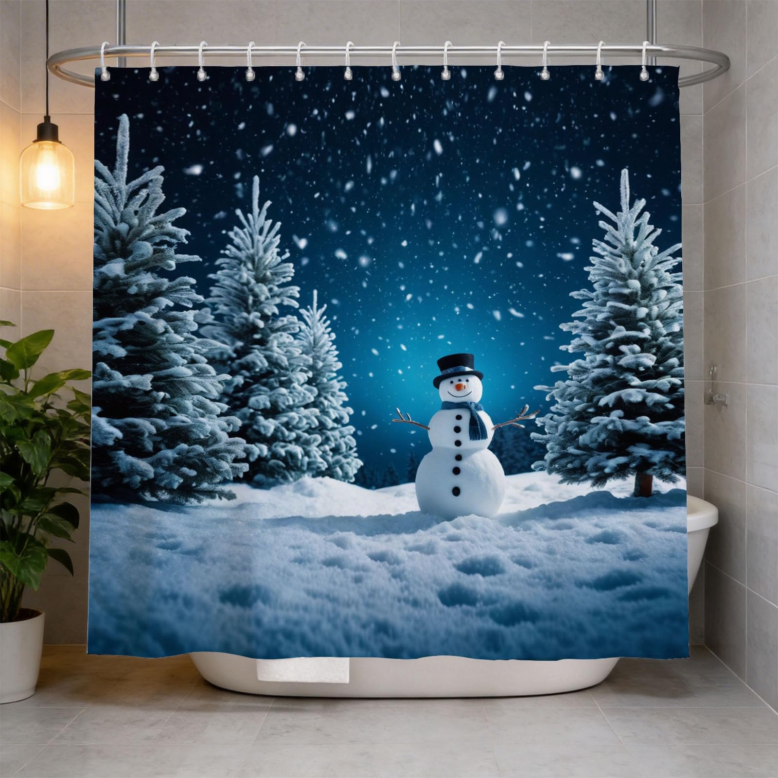 Hongduo 3D Christmas Snowman Shower Curtain for Stalls Bathtubs Starlight Bathroom Decor Shower Curtain Set Polyester Fabric Waterproof 200x200cm/79X79 Inch with Hooks