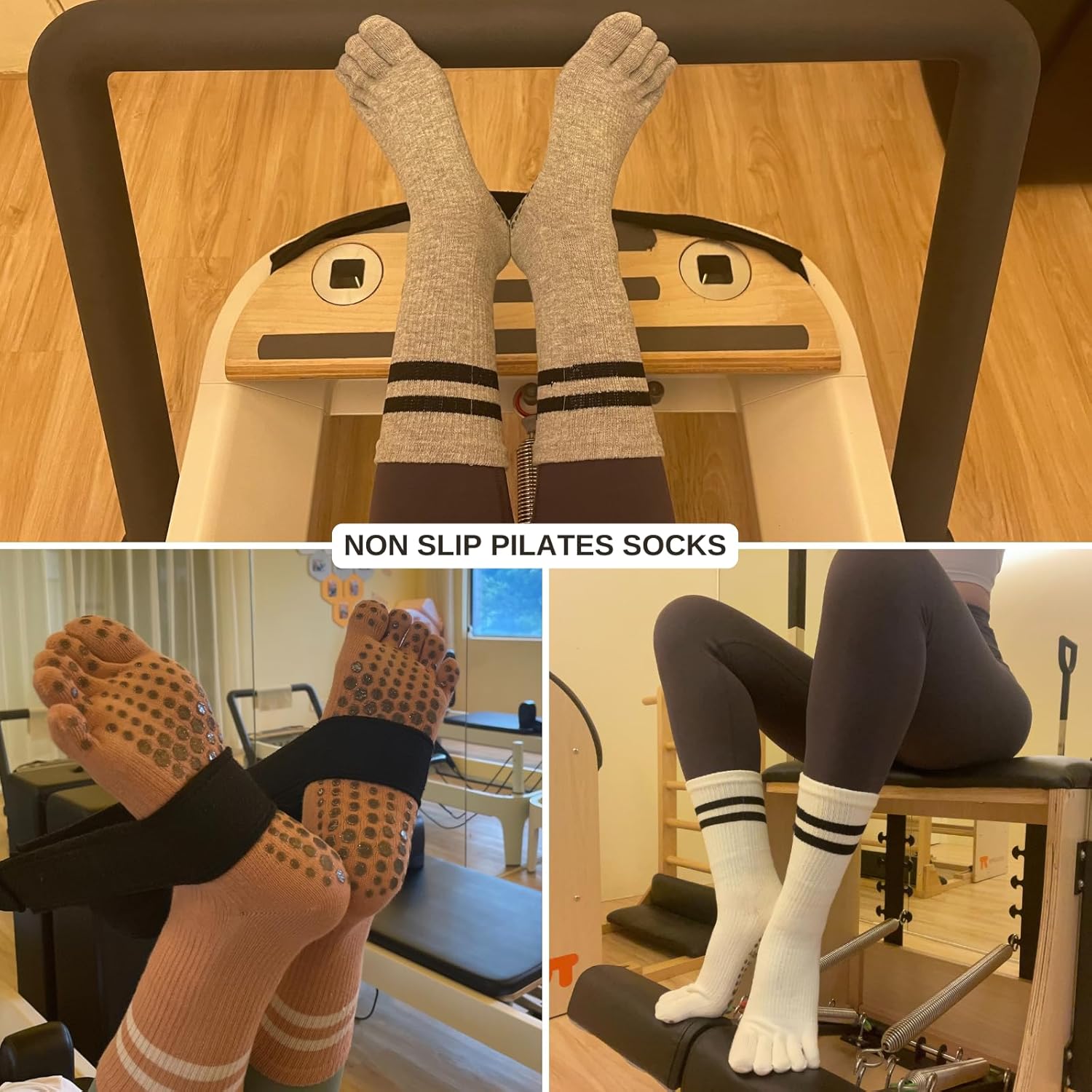 Pilates Socks for Women, Non Slip Yoga Five Toe Grippy Socks for Hospital Barre Sticky Gym Slipper Socks 4 Pairs - Image 5
