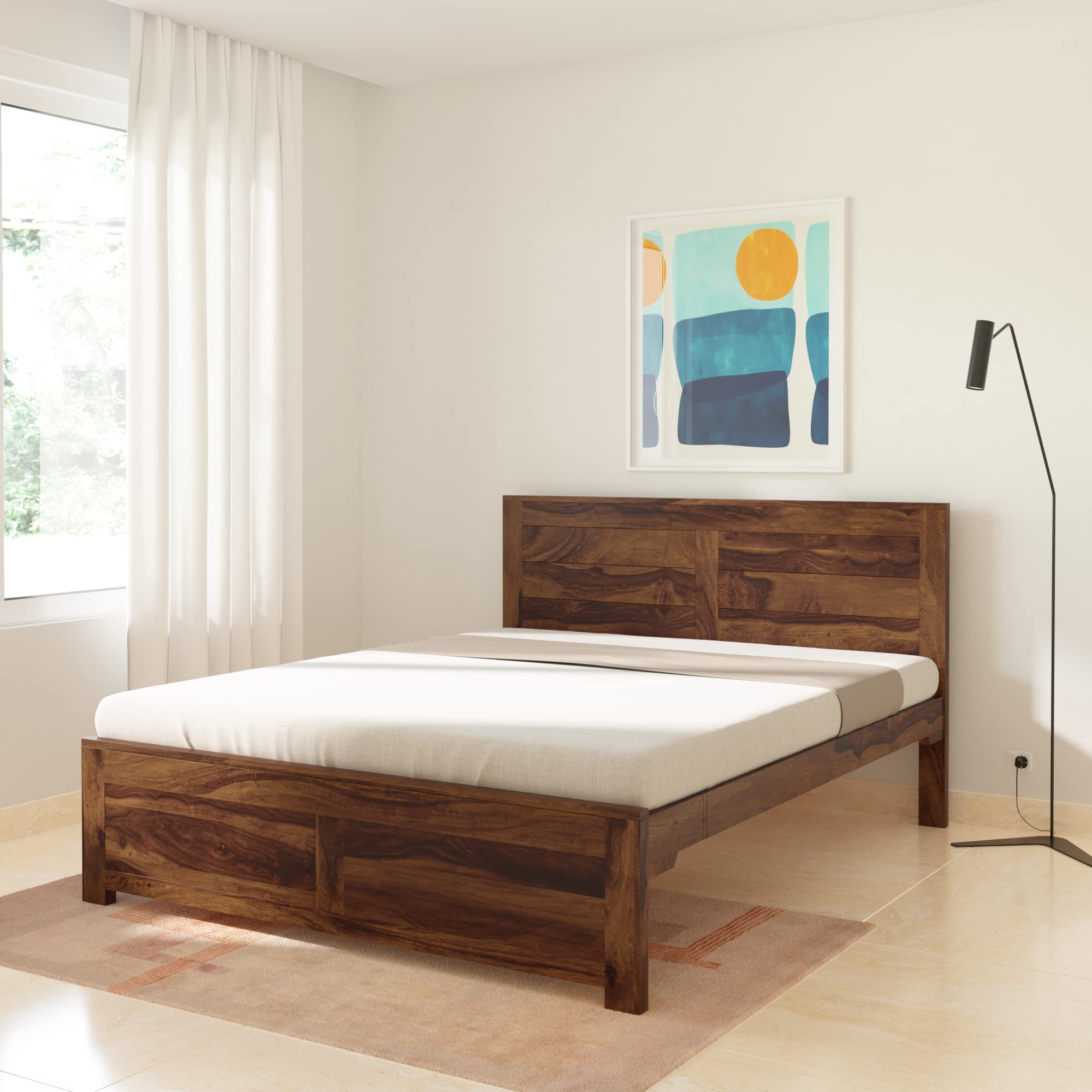 Amazon Brand - Solimo Bios Sheesham Wood Queen Bed Without Storage (Natural Finish)