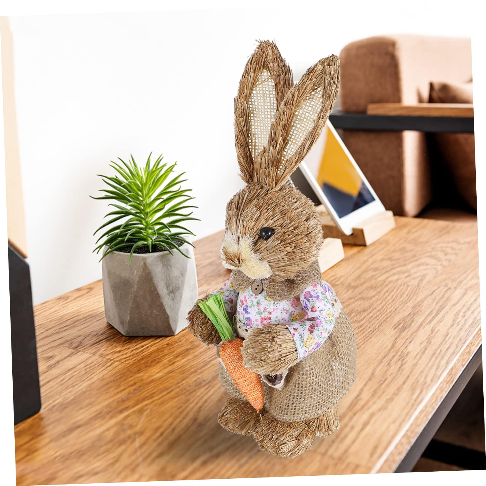 Amosfun 2 Pz Coniglio di simulazione di Pasqua bomboniere natalizie strenna natalizia pentola giocattoli rosa decorazioni per la casa per pasqua statuine di coniglietti di paglia cannuccia