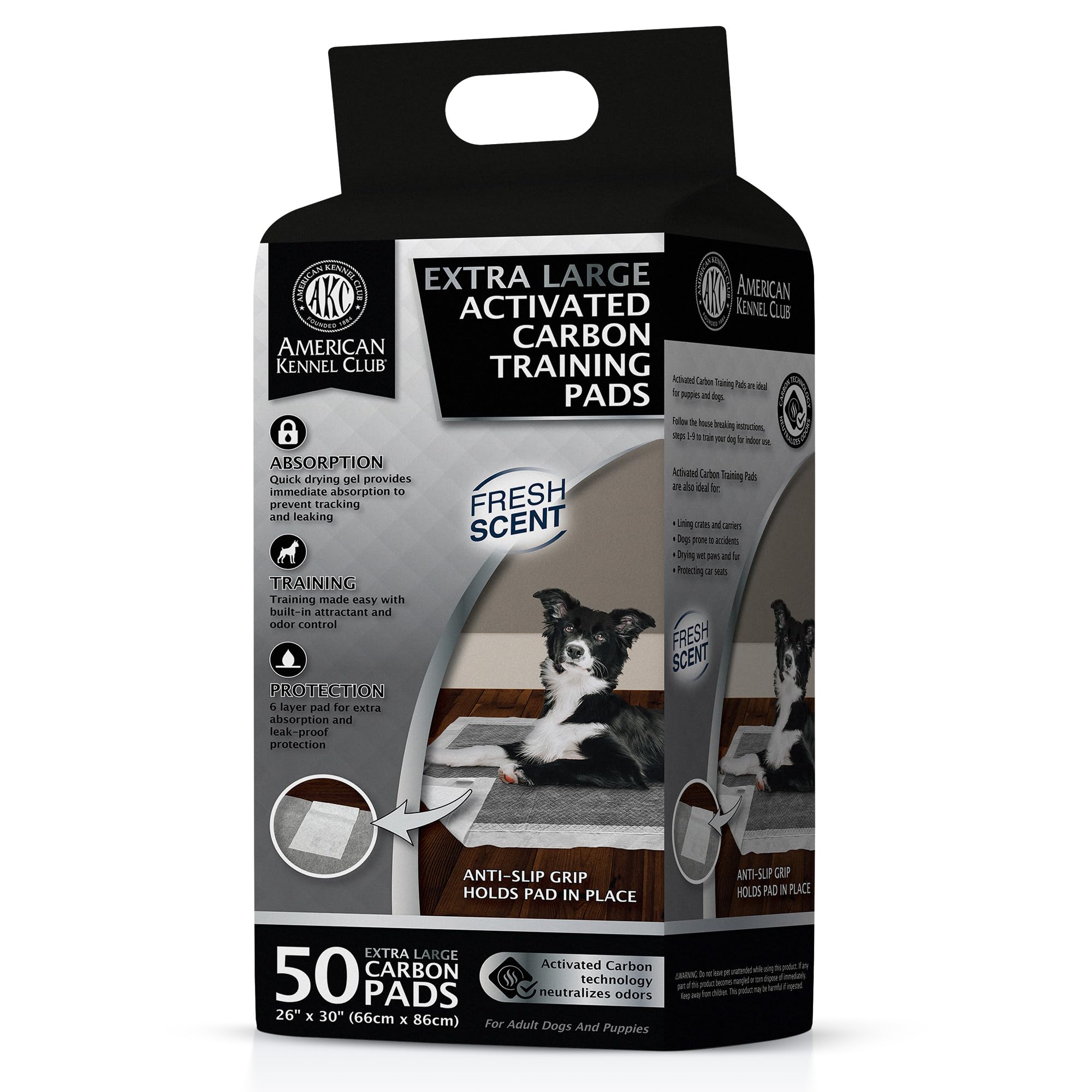 American Kennel Club XL Carbon-Activated Puppy Training Pads – 50 Count, 26 x 30