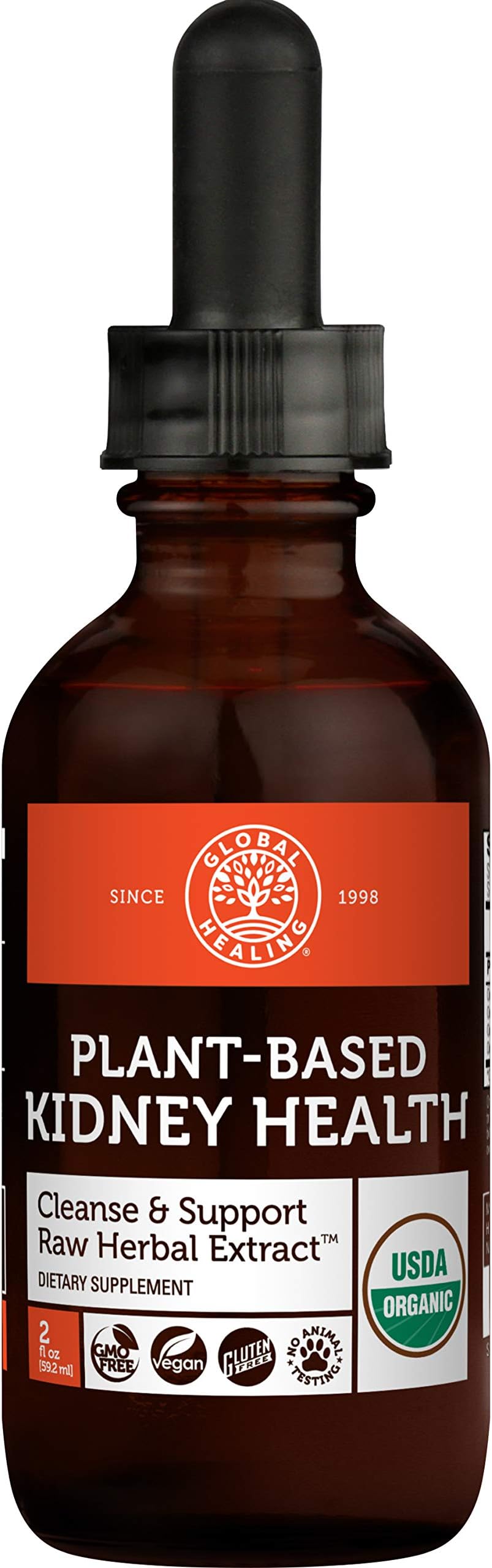 Global Healing USDA Organic Kidney Health with Cranberry & Horsetail - Detox Cleanse and Repair, Urinary Support Liquid Supplement Drops - Rid Toxin, Stone Dissolver for Bladder Control - 2 Fl Oz