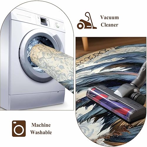 Miniatura 8 de 5ft Round Rug, Retro Rooster Non-Skid Rubber Backing Large Area Rugs - Living Room Bedroom Home Office, Watercolor Pastoral Animals Botanical Indoor