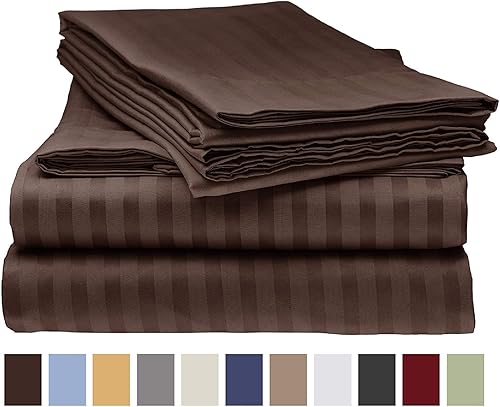 Miniatura 8 de Juego de sábanas de lujo de 800 hilos, 4 piezas, color burdeos, sólido Rv-King, se adapta a colchones de hasta 20.9in de profundidad y funda de