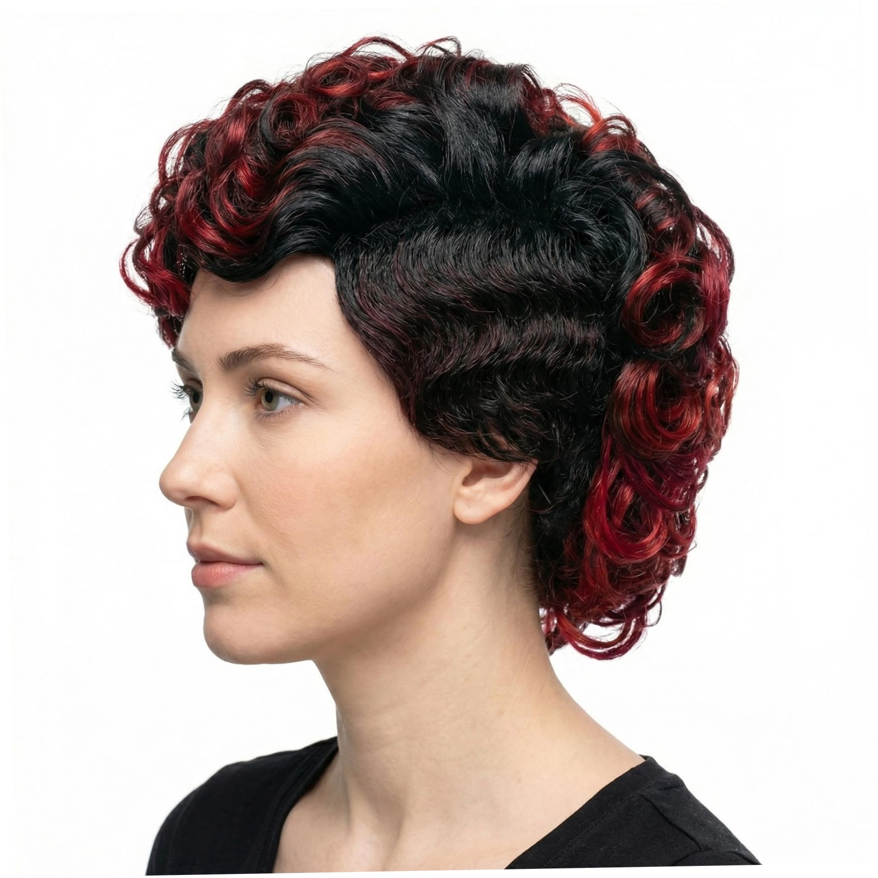 Perruque Mohawk courte bouclée synthétique cheveux femme noire