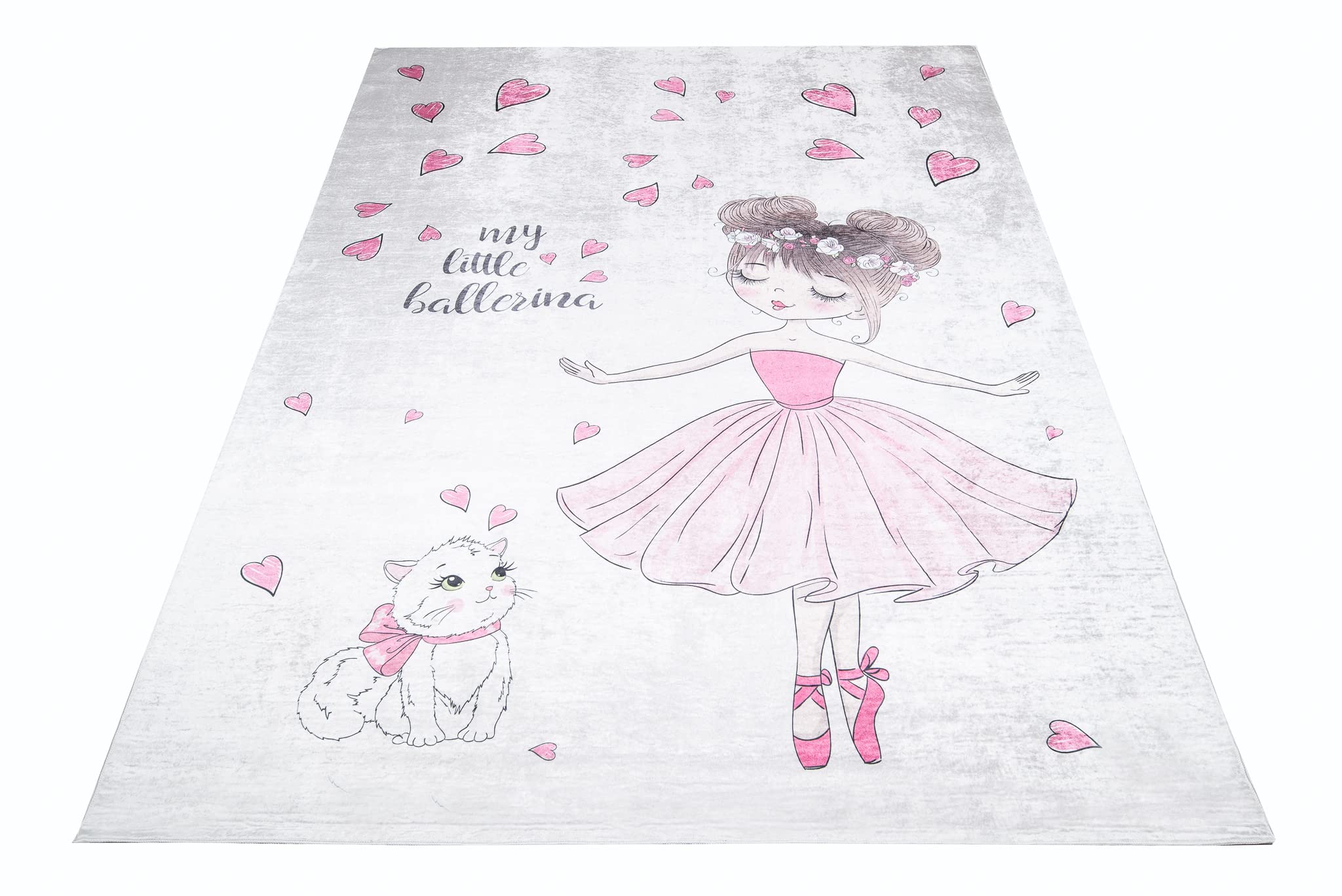 TAPISO Emma Tappeto Gioco Bambini Sala Giochi Cameretta Stanza Bambini Stampato Rosa Danzatrice Gatto Antiscivolo Lavabile in Lavatrice 160 x 230 cm