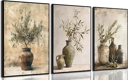 Lienzo vintage para pared, diseño de ramas de olivo rústicas, decoración de pared, cuadros antiguos de plantas muertas, pinturas para sala de estar,
