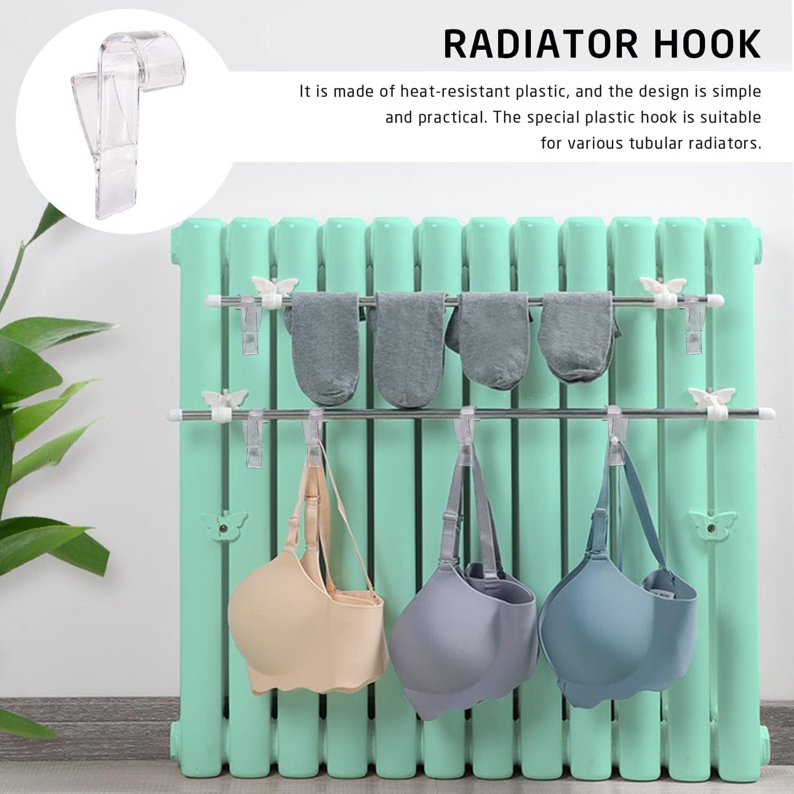 LMOGWL 8 Pieces Towel Round Radiator Brackets Hooks, Towel Rail Radiator Hooks - Image 4