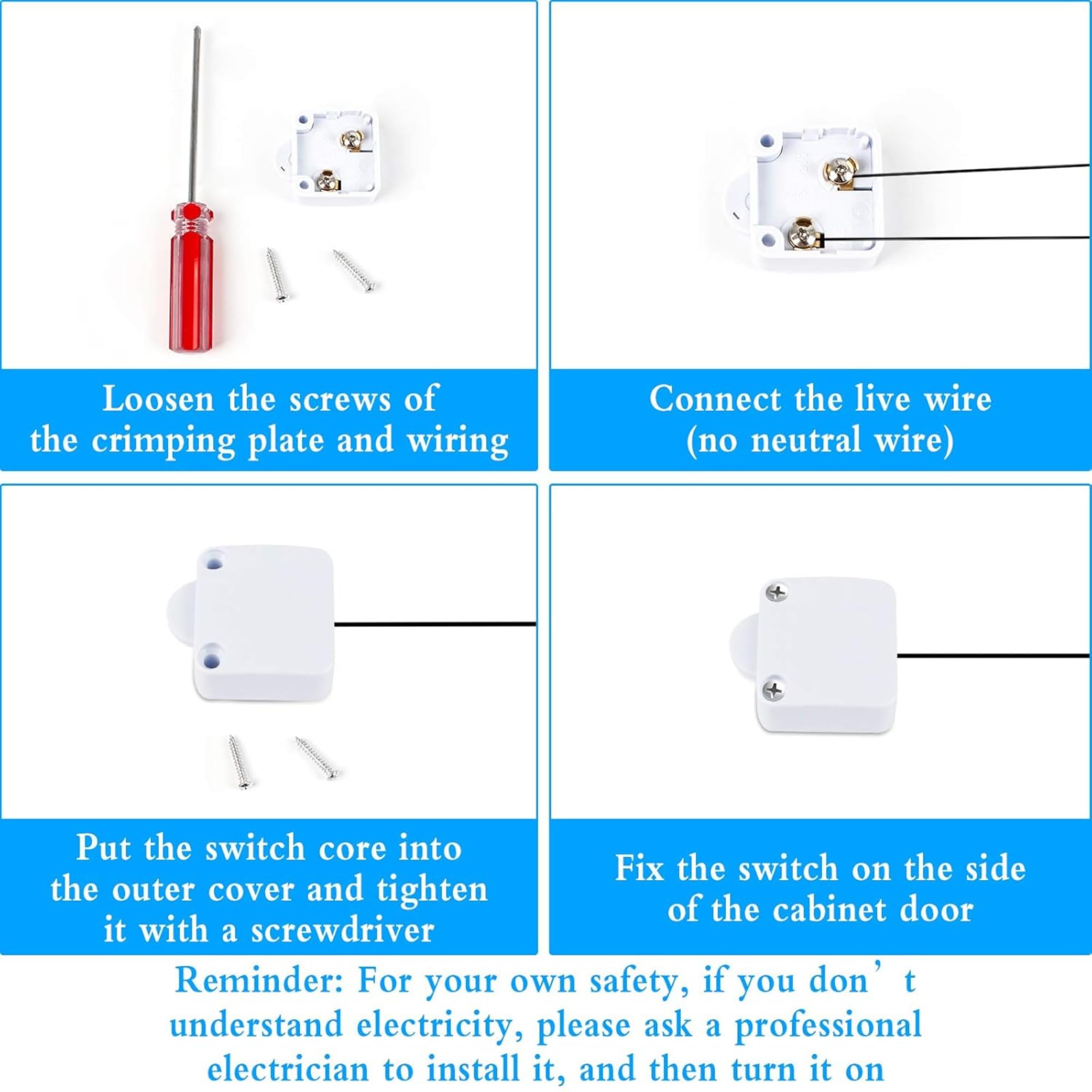 NEXTOY 220V Wardrobe Cabinet Door Push to Off Switch Automatic Light Sensor Button for Almirah Sliding Closet Furniture Refrigerator Electric Control Use (PACK OF 2) - Image 7 thumbnail