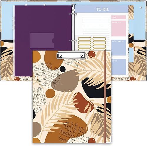 Miniatura 20 de Carpeta de 3 anillas, carpeta de anillos redondos de 1 pulgada con portapapeles, pestañas divisoras, fundas de bolsa con cremallera de PVC