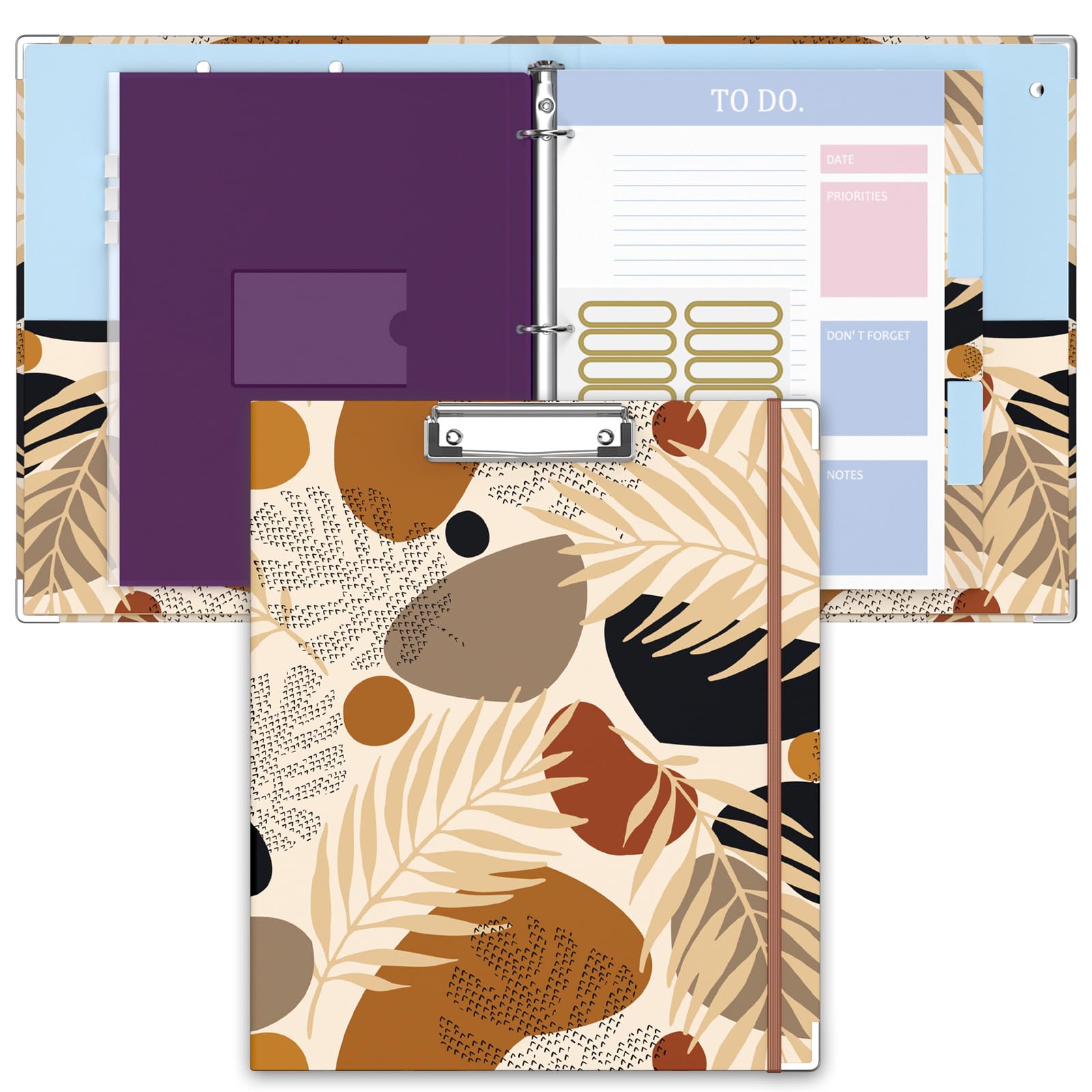 ZAXMEY 3 Ring Binder, 1 Inches Round Ring Binder with Clipboard, Dividers Tabs, PVC Zipper Bag Sleeves & to Do List Planners for Women, Men, School,