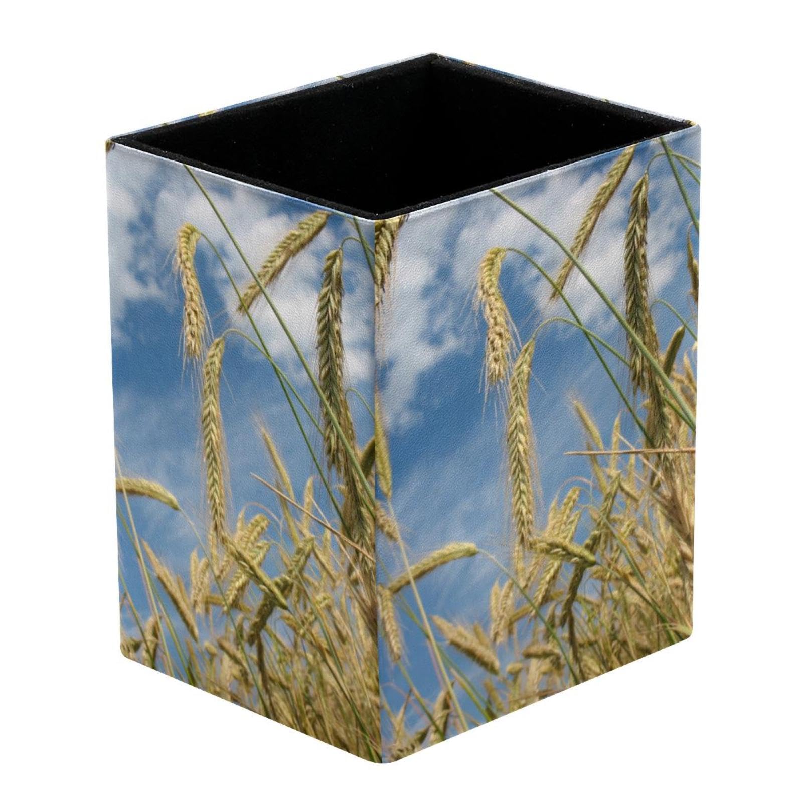 Eslifey Pen Holder Square Pencil Holder for Desk, Autumn Cereals Field Grain Pen Pot Pen Cup Makeup Brushes Holder Stand Display Desk Stationery Organizer for Home Office School