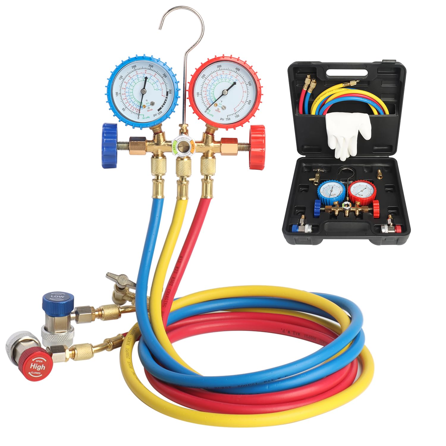 Refrigeration Gauges Manifold Gauge HVAC A/C Refrigeration Charging Service R12 R22 R134a R502 Kit EB R22 Refrigerant Can