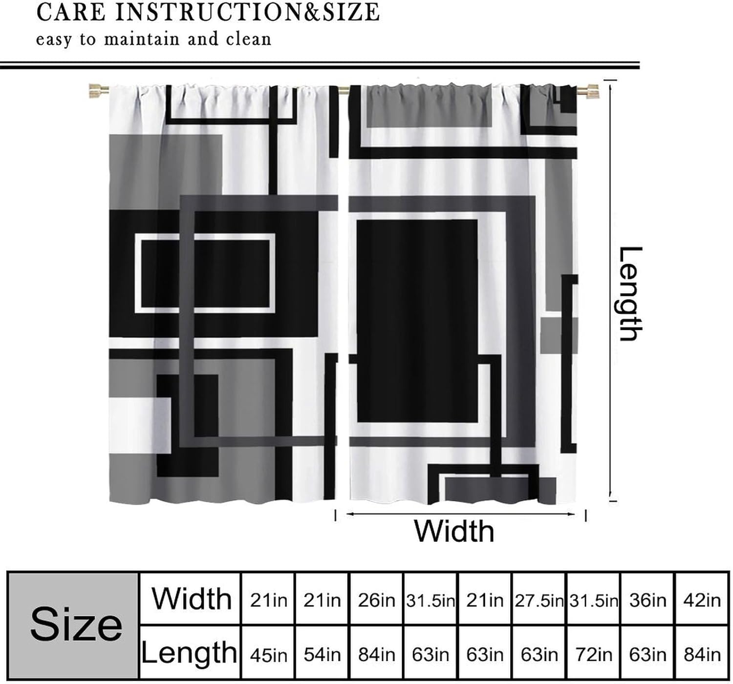 Black and White Curtains Modern Geometric Gray Abstract Black and Grey Blackout Rod Pocket Curtains for Bedroom Living Room Kitchen Decor Thermal Insulated Window Drapes 2 Panel Set 42x45 Inch
