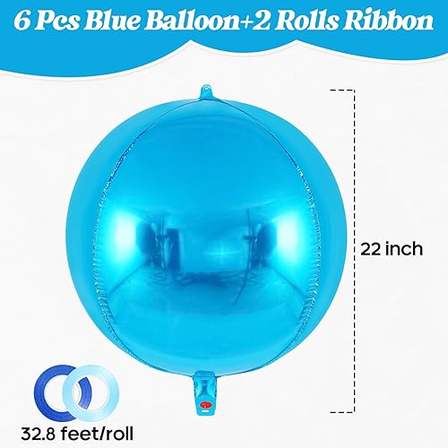 Miniatura 2 de Globos azules metálicos, globos redondos de esfera grande de 22 pulgadas, 6 globos de Mylar de aluminio azul para cumpleaños, graduación, baby