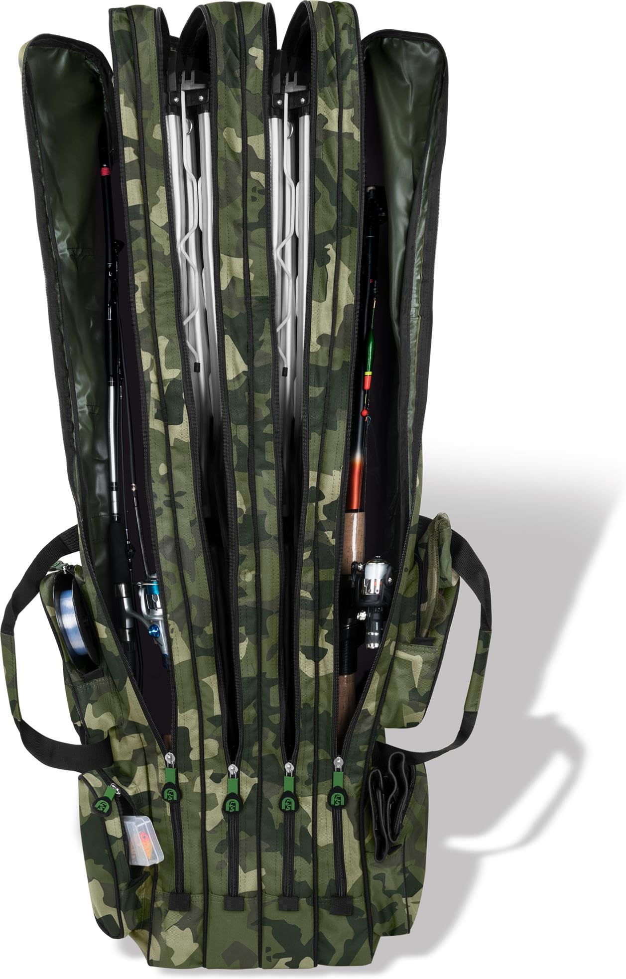normani XXL Angelrutentasche Rutentasche mit 4 Rutenfächern für 8 Ruten - Angeltasche Kescher und Rutenhalter - Rutenfutteral -125cm -150cm -160cm -170cm -190cm