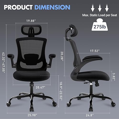 Miniatura 3 de COLAMY Silla ergonómica de oficina de malla con respaldo alto y reposacabezas ajustables y soporte lumbar, silla giratoria para computadora con
