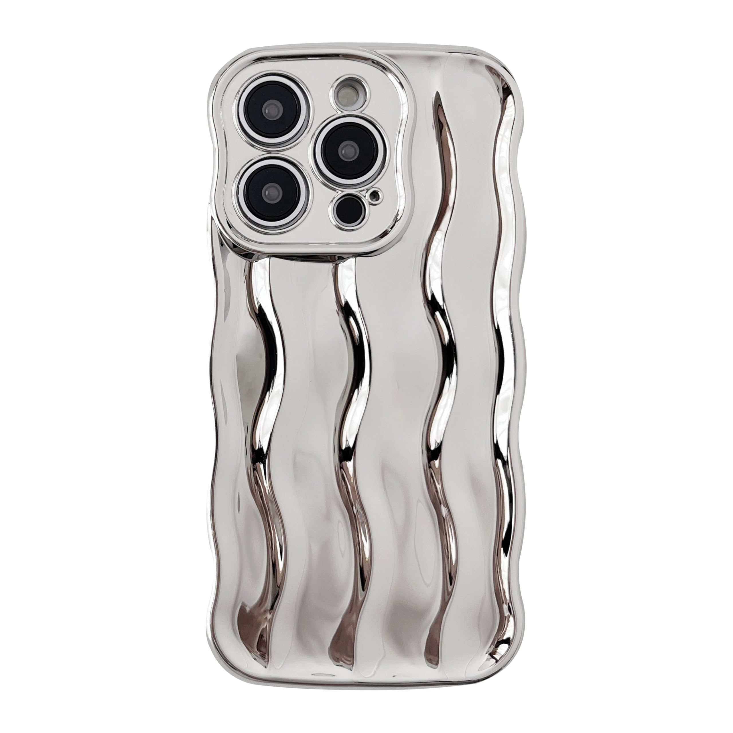 Caseative Curly Wave Pattern Frame Soft Compatible with iPhone Case (Silver,iPhone 14 Pro)