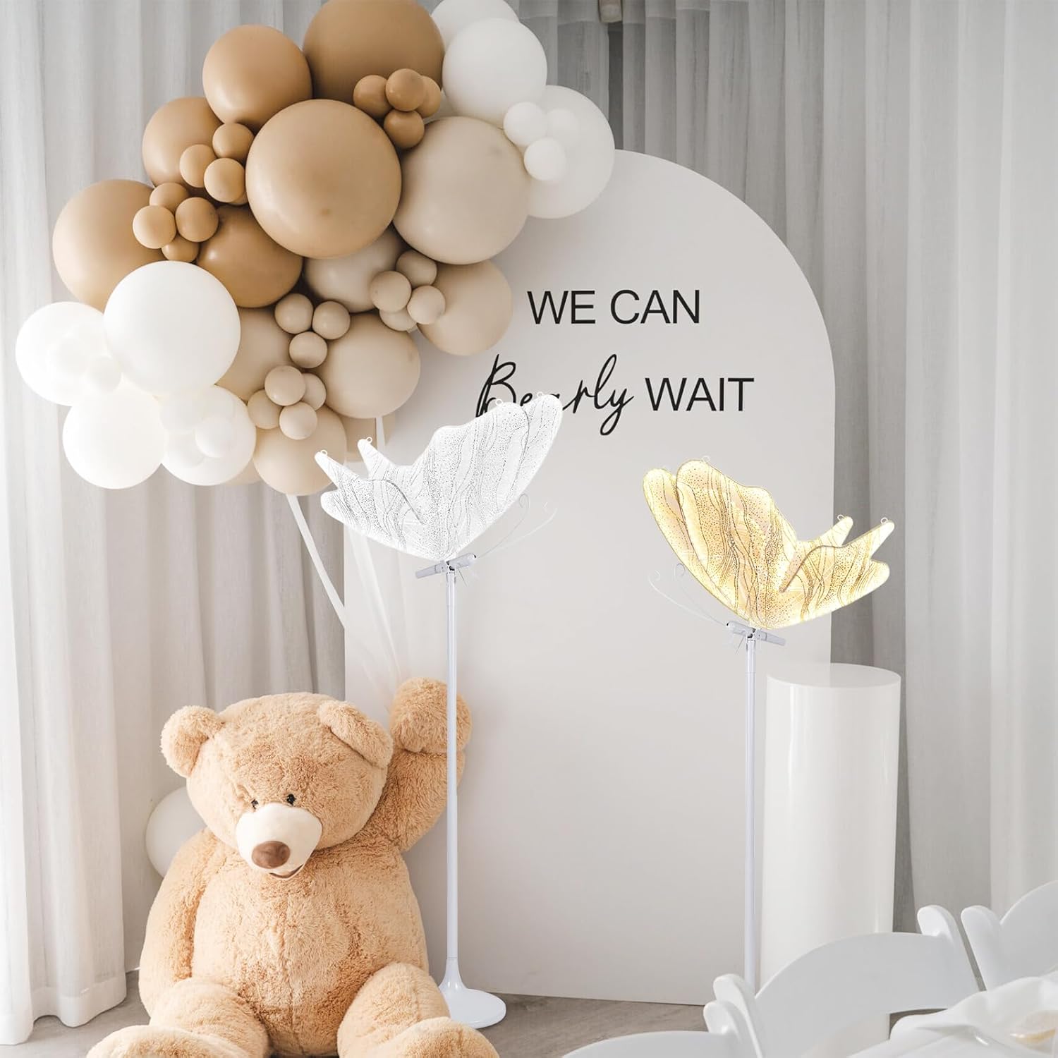 Wedding Butterfly LED Floor Lamp, 60cm/23.6in White 7000K, Motion Adjustable 1.4-1.8m, Romantic Decor for Quinceañeras Parties