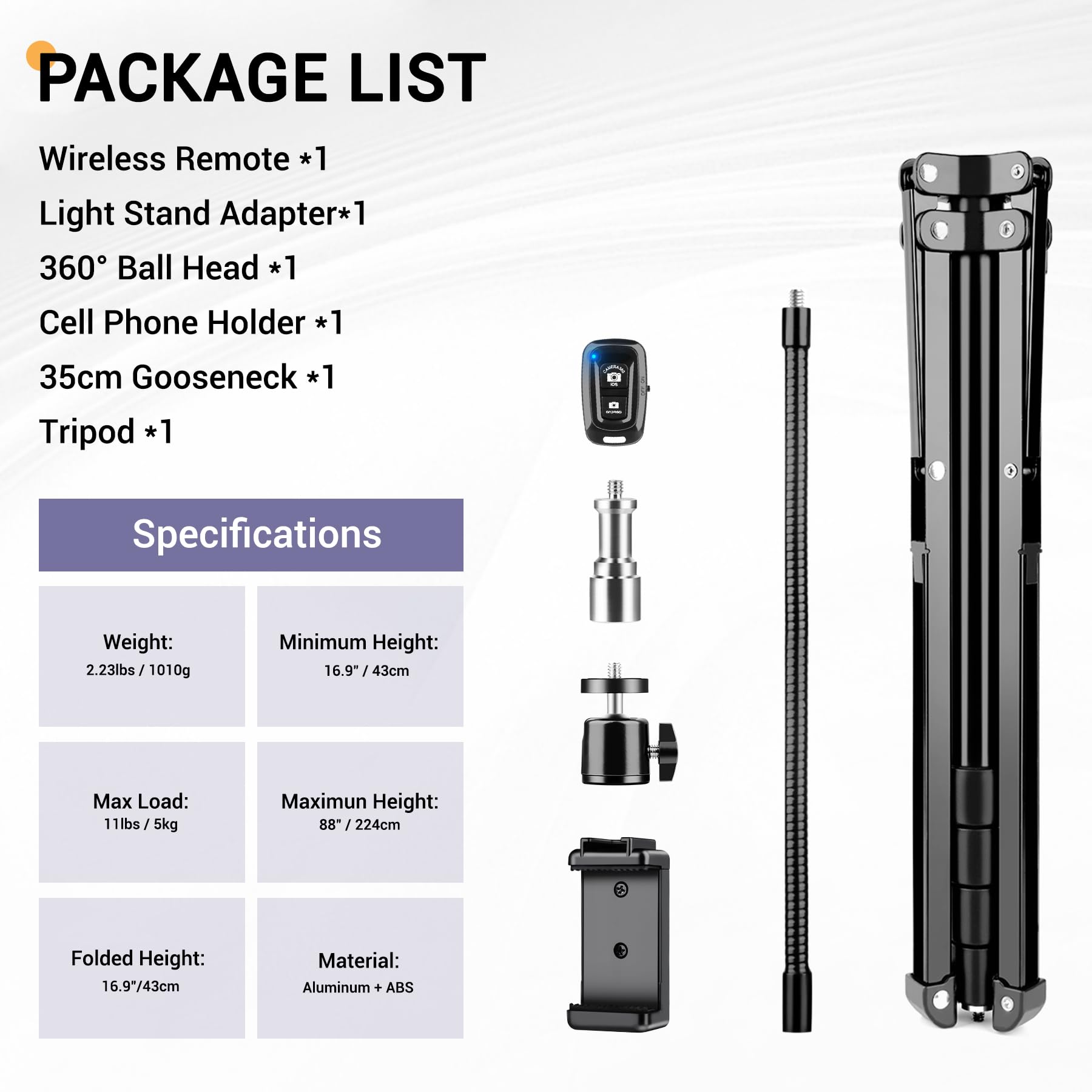Victiv 224cm Hoch Handy Stativ, Schwerlast Flexibel Overhead Stativ für Kamera mit 35cm Verstellbarer Schwanenhals, Aluminium Kamera Phone Stative für Canon DSLR & iPhone17 16 15 Pro Max Min, Samsung