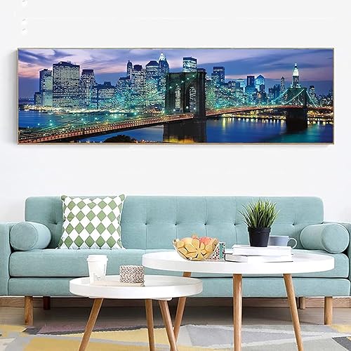 Miniatura 2 de YALKIN Kits de pintura de diamantes grandes 5D para adultos (35.43 x 11.8 pulgadas), taladro redondo completo, arroyo, puente, imágenes, arte,