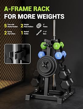 YOLEO Dumbbell Rack - 3 Tier & 5 Tier Compact Weight Rack for Dumbbell, Kettlebell, Barbell, Heavy Duty Weight Storage Organizer, Space-Saving Dumbbell Storage Stand Holder for Home Gym - 1100LBS Capacity (Rack Only) (ACE, A-Frame)