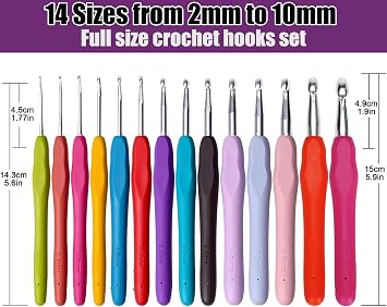 Crochet Hooks Set, 14 Pcs Crochet Kits for Beginners Adults, Ergonomic Soft Grip Handles, Smooth Knitting Needles Kit for Arthritic Hands, Crochet Needle Best for Women