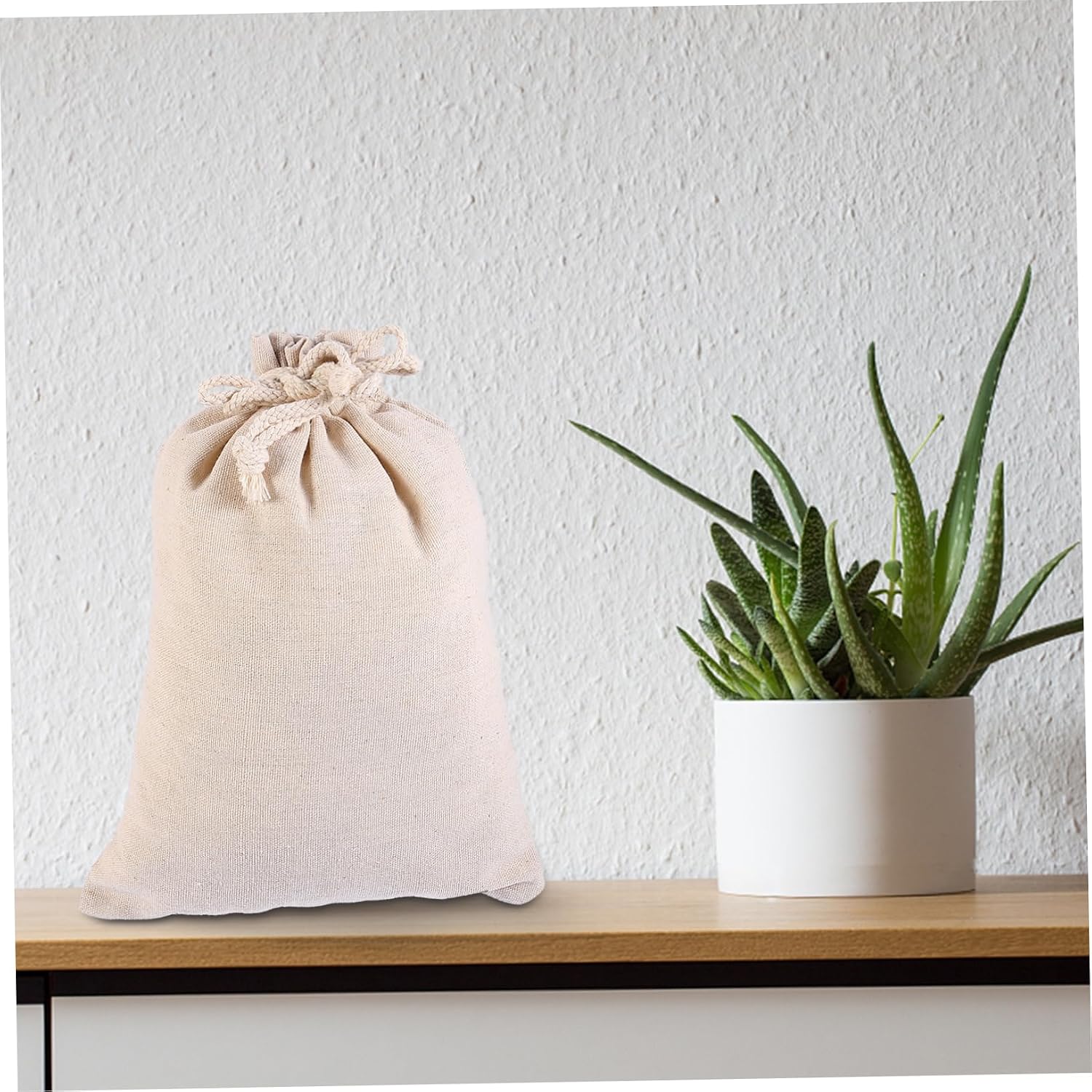 KOMBIUDA 5pcs Multi-function Storage Pouches Large Drawstring Sundries Bags in Beige