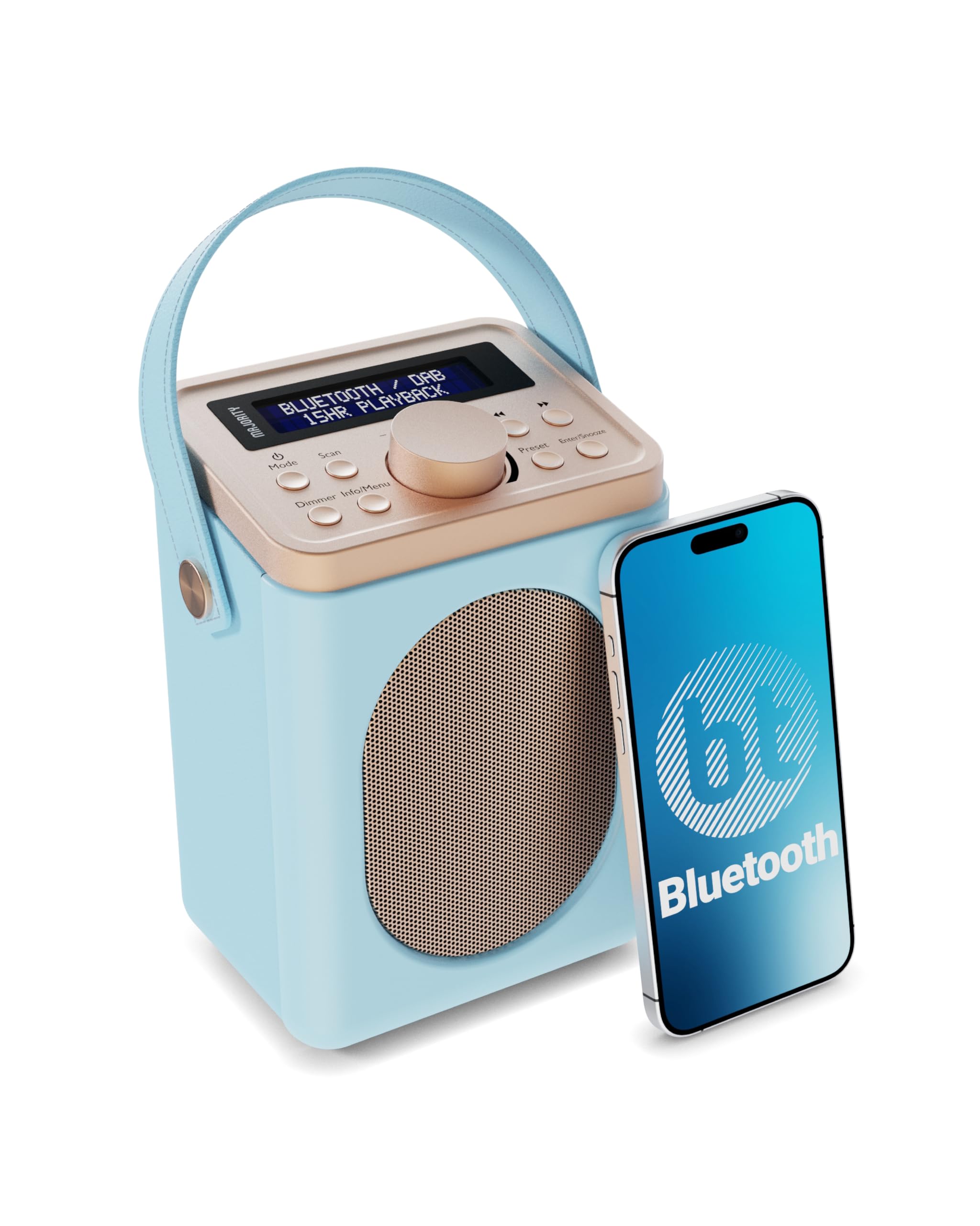 MAJORITY Little Shelford DAB Plus Radio | Küchenradio UKW mit Bluetooth | Radio Batteriebetrieben mit 15 Stunden Wiedergabezeit oder Steckdosenradio | Mini Digitalradio mit Doppelalarm (Hellblau)