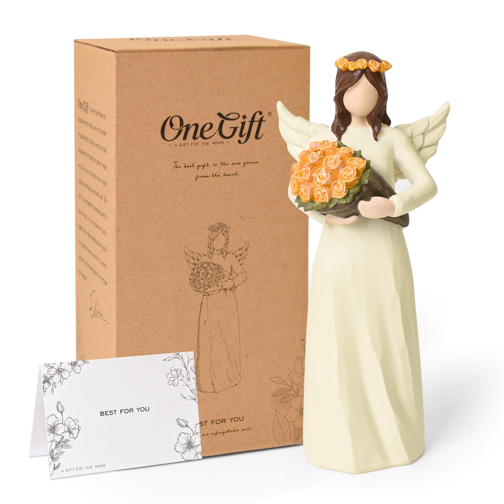 Friendship Gifts for Women, Resin Angel Ornament with Yellow Roses