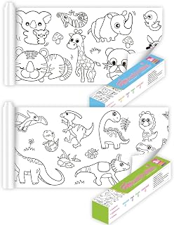 2pcs Children's Drawing Roll - Coloring Paper Roll for Kids, Drawing Paper Roll DIY Painting Drawing Color Filling Paper, 120 * 11.8 Inches(Dinosaur+Animal)
