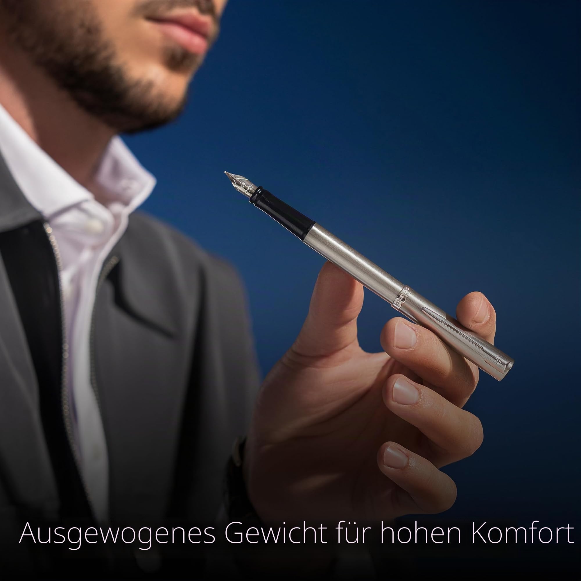 Waterman Impression Füller | Mittlere Feder mit blauer Tintenpatrone | Edelstahl mit palladiumbeschichtetem Zierrat | Geschenkbox